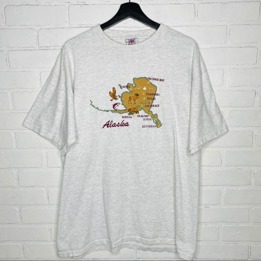 Vintage Alaska Shirt XL Single Stitch Tee Map Embroidered Patch 90s